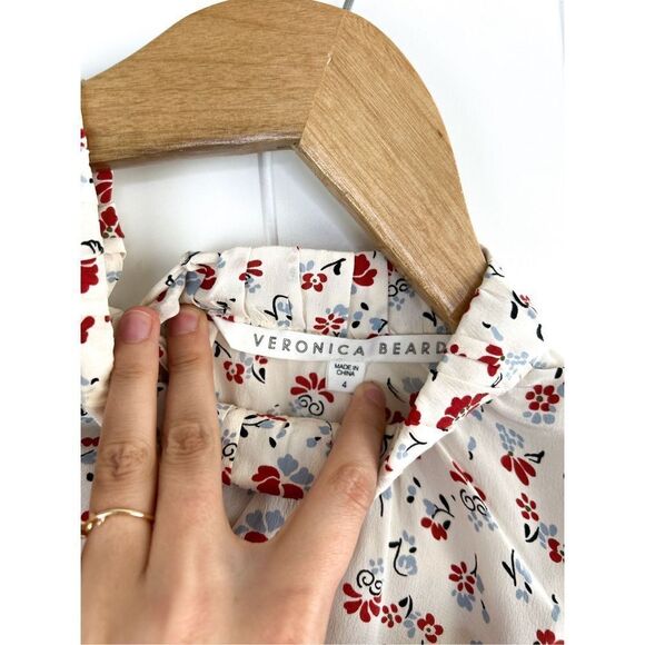 Veronica Beard Howell Floral-print Silk Ruffle‎ Top In White Blouse 4 $395 - Picture 8 of 14